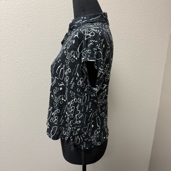 Nicole Miller Linen Top Black White Print V Neck Blouse Lightweight Size L - Picture 4 of 10